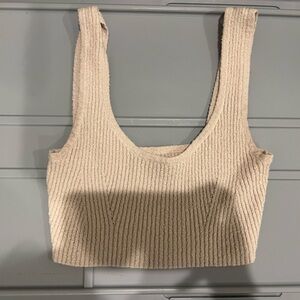 Kendall & Kylie Cream Ribbed Crop Top